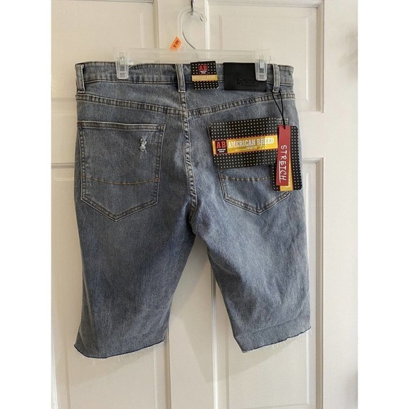 American Breed Denim Shorts Size 32 designer distressed Jean Dark Wash NWT - Picture 3 of 5